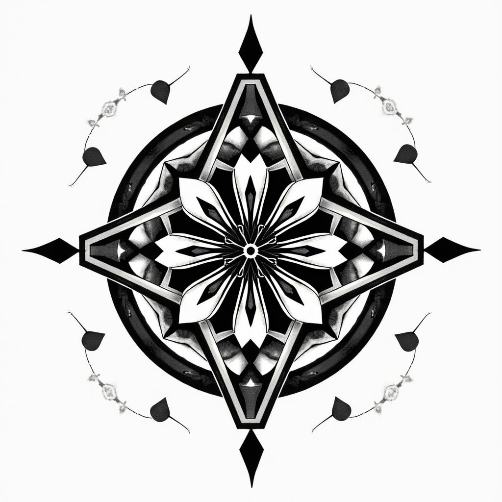 African art native American art esoteric metaphysical in geometric style tattoo, blending hexagons, mandala-inspired patterns, symmetrical and fractal design, clean lines, sharp angles - Variation 4