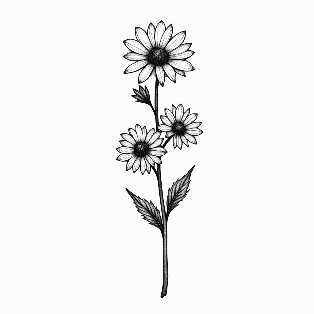 Snow drop flower and daisy bouquet, small, fine line, minimalin bohemian style tattoo, 8k - Variation 3
