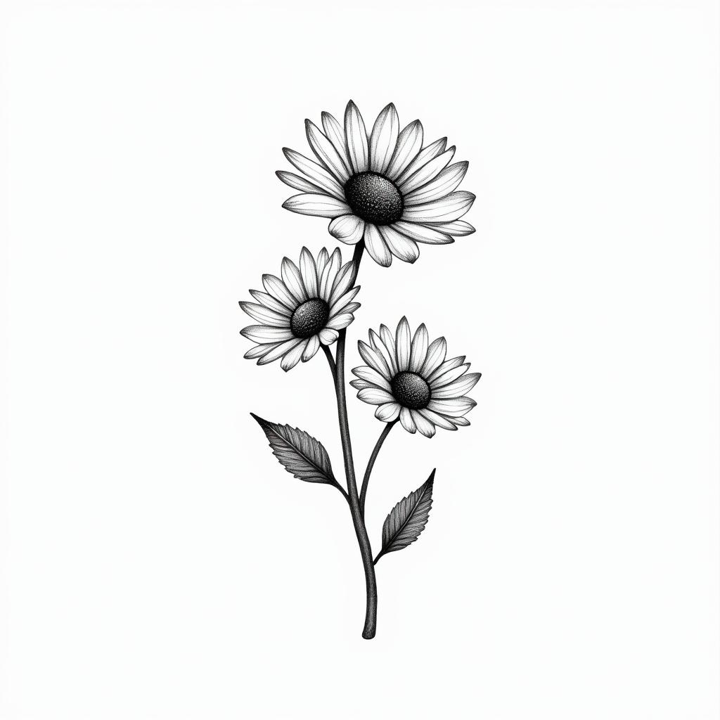 Snow drop flower and daisy bouquet, small, fine line, minimalin bohemian style tattoo, 8k - Variation 4