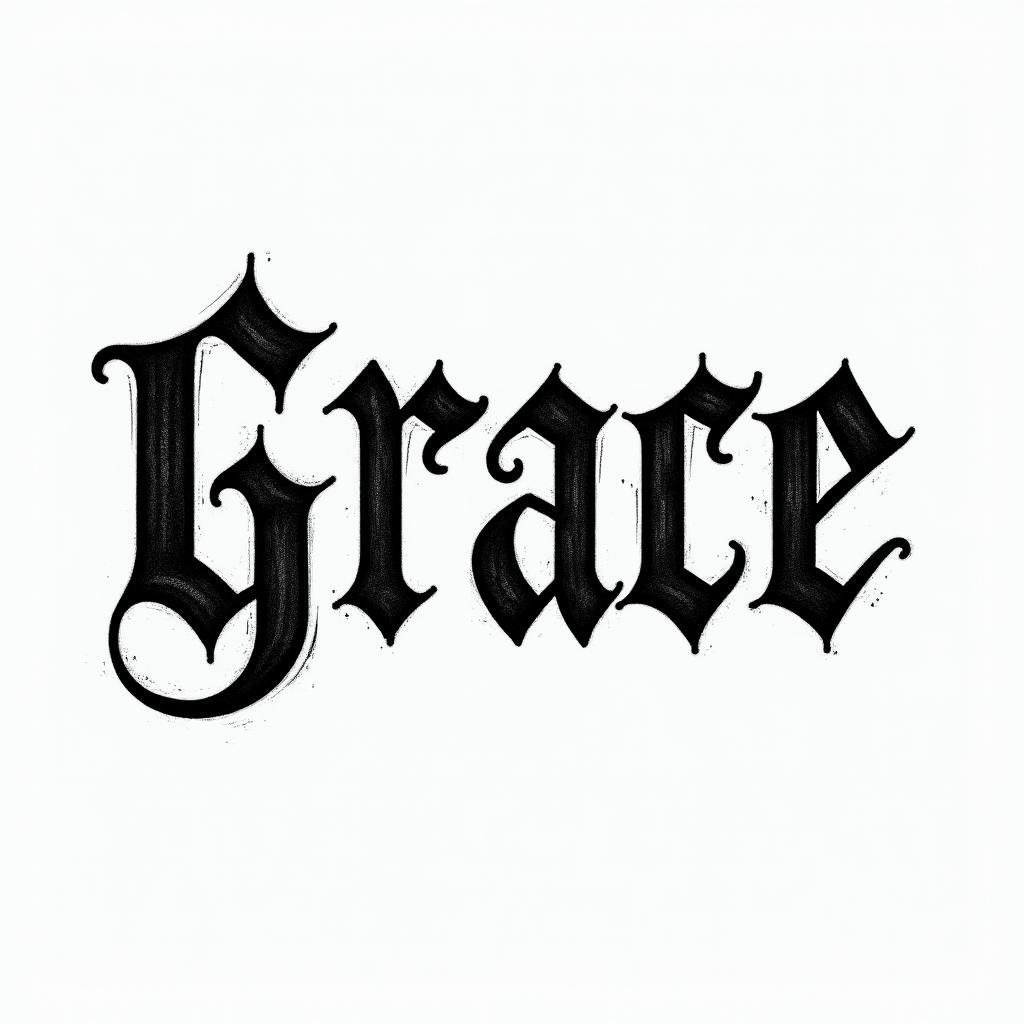 Gracetext-based tattoo, gothic font ultra-realistic, perfectly placed, high-quality font design, photo-realistic shading, 8k, high quality, finely detailed typography - Variation 8