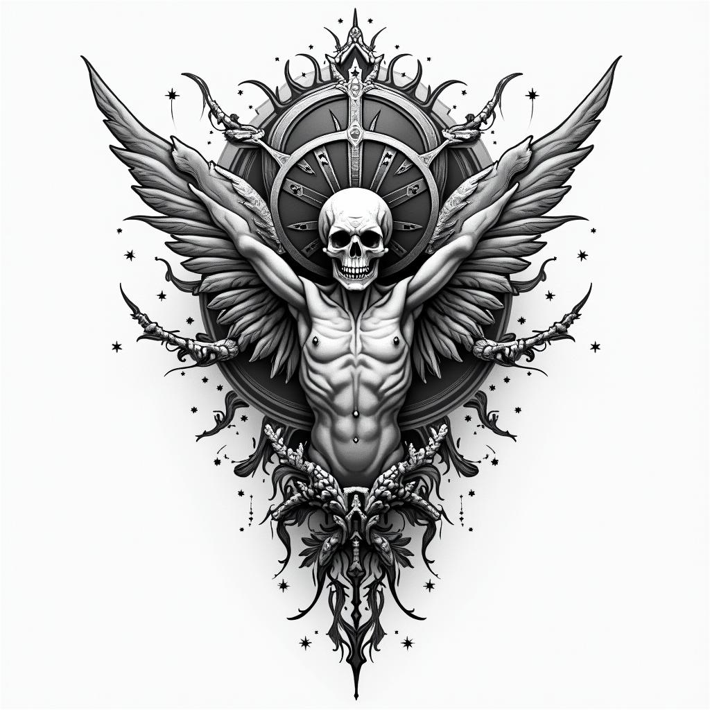 Wiccan esotericin bohemian style tattoo, 8k - Variation 2