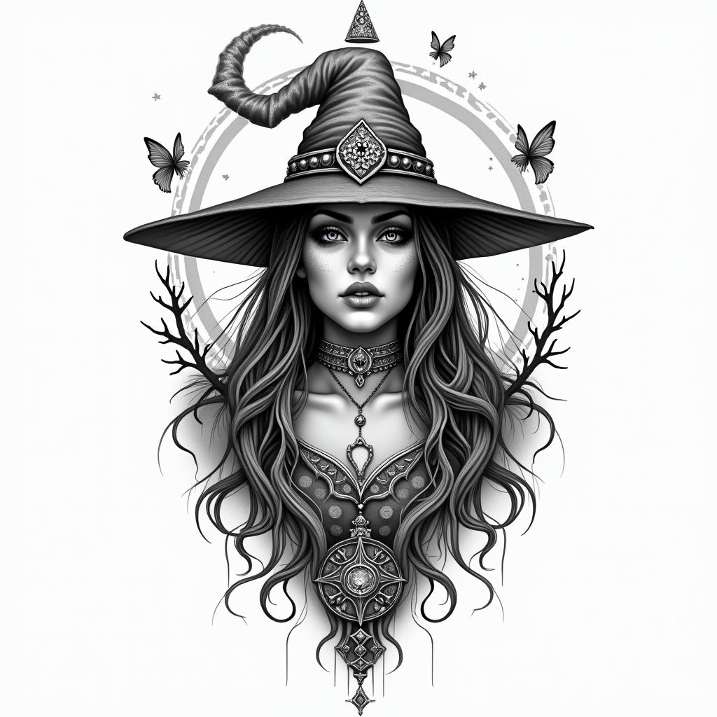 Wiccan esotericin bohemian style tattoo, 8k