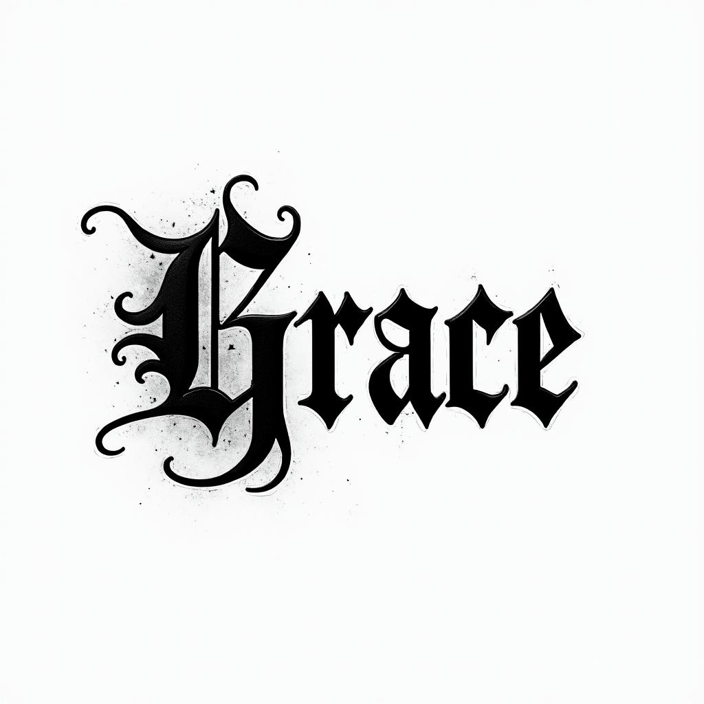 Gracetext-based tattoo, gothic font ultra-realistic, perfectly placed, high-quality font design, photo-realistic shading, 8k, high quality, finely detailed typography - Variation 2