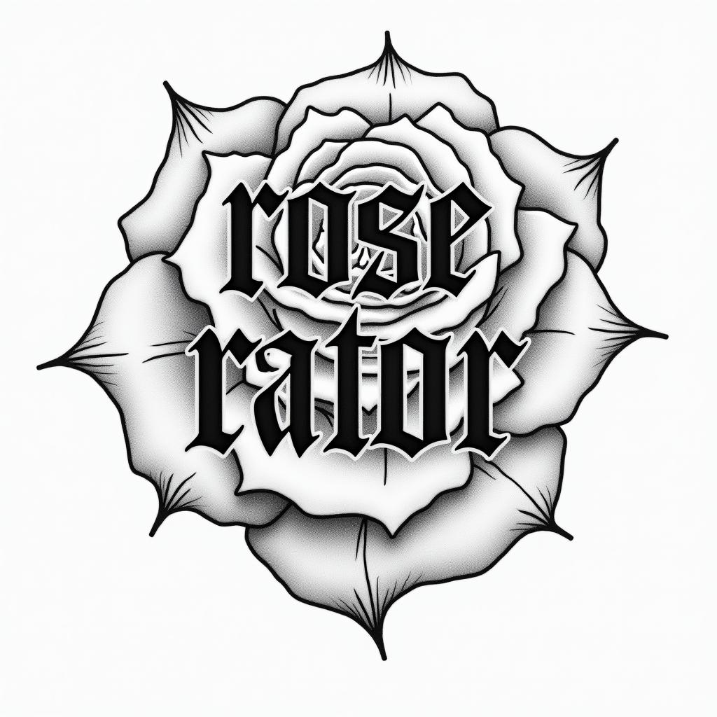 Rose rougetext-based tattoo, gothic font ultra-realistic, perfectly placed, high-quality font design, photo-realistic shading, 8k, high quality, finely detailed typography - Variation 4