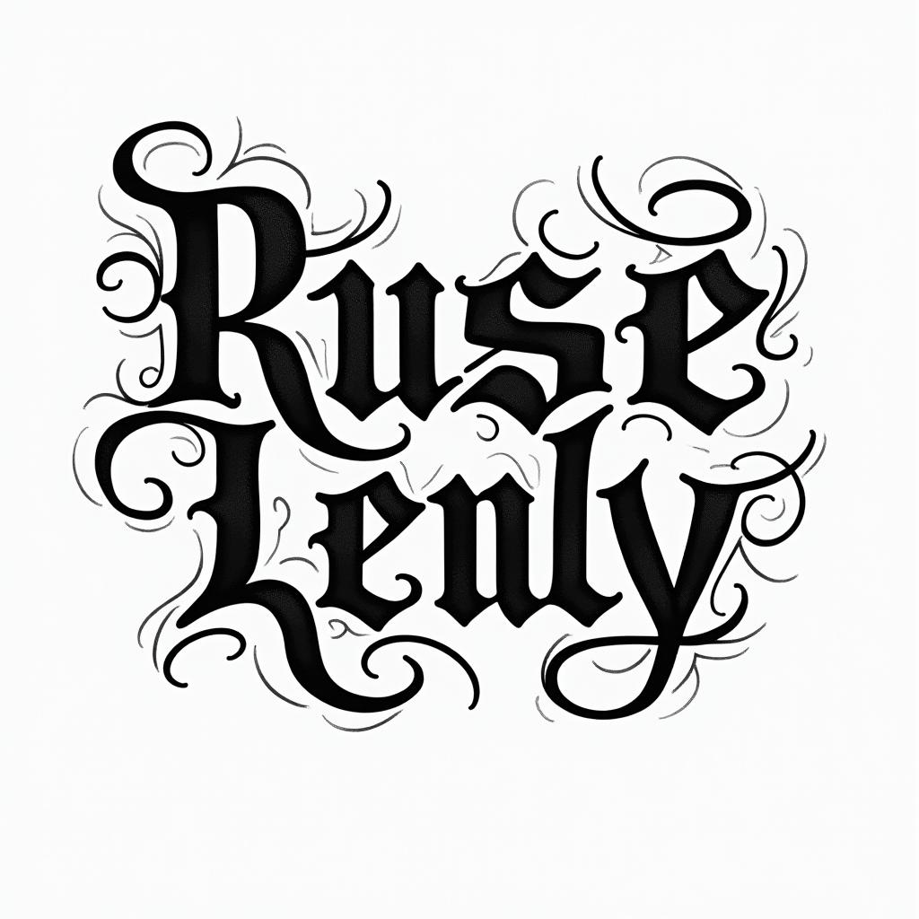 Rose rougetext-based tattoo, gothic font ultra-realistic, perfectly placed, high-quality font design, photo-realistic shading, 8k, high quality, finely detailed typography - Variation 3