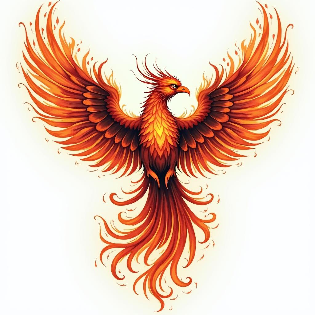 Phoenix with wordsin flame tattoo style showcasing fiery elements with dynamic flame patterns, glowing effect of flames, natural colors - Variation 4