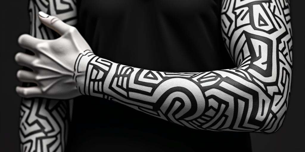 Futuristic cyberpunk girl with neon accentsin tribal tattoo style, featuring bold and black geometric shapes, curved lines, intertwine and flow seamlessly, creating a powerful and symbolic design, polynesian and maori styles - Variation 4