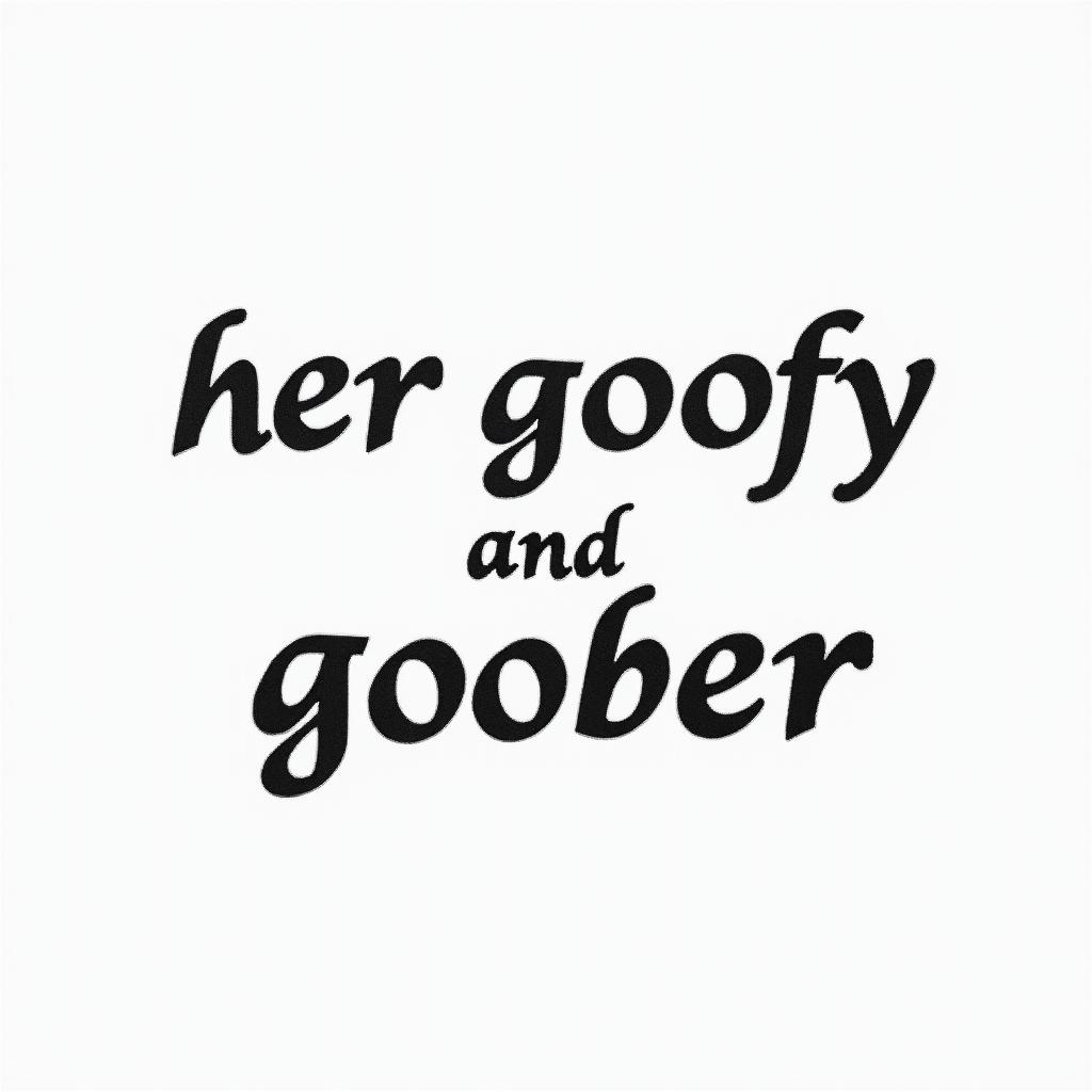 The words Her Goofy and the words His Gooberminimalist text-based tattoo, Monospace font ultra-realistic, perfectly placed, high-quality font design, photo-realistic shading, 8k, high quality, finely detailed typograph