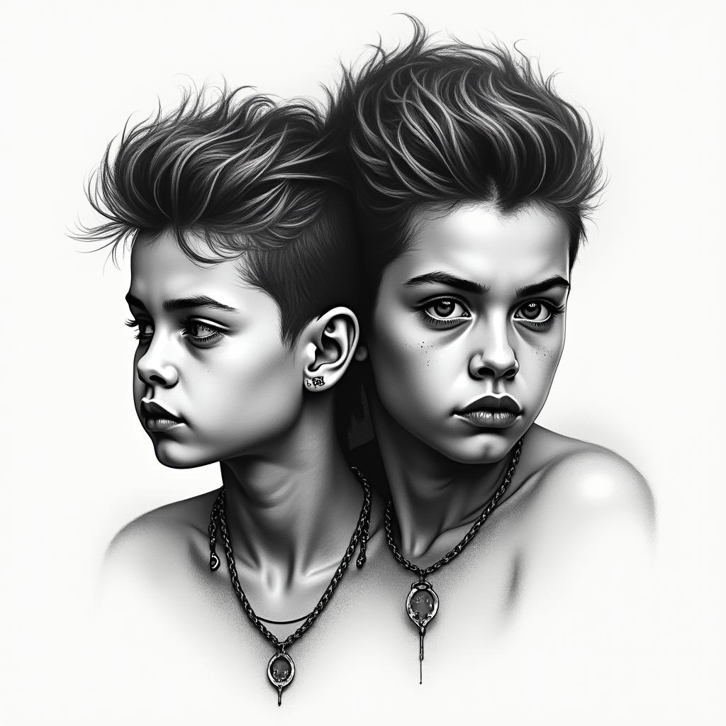The lost boysin portrait tattoo style, featuring a highly realistic and detailed depiction - Variation 4