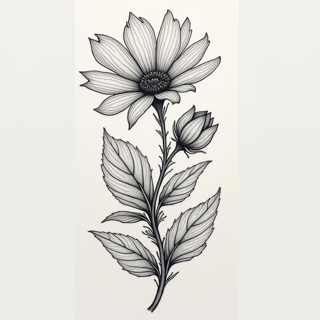 Flower tattoo sleevein Modest style tattoo, featuring soft, delicate line work with simple and meaningful symbols, gentle waves, a heart, evoking a sense of serenity and grace, - Variation 4
