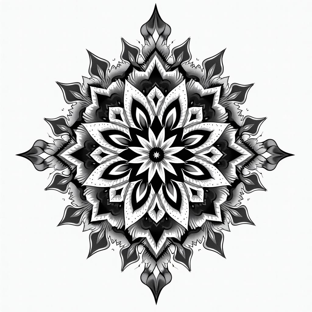 American Soldier, aquarius, feb 10, 1994in dotwork style tattoo, complex mandala patterns, interlocking geometric shapes with sharp symmetry, clean lines, sharp angles