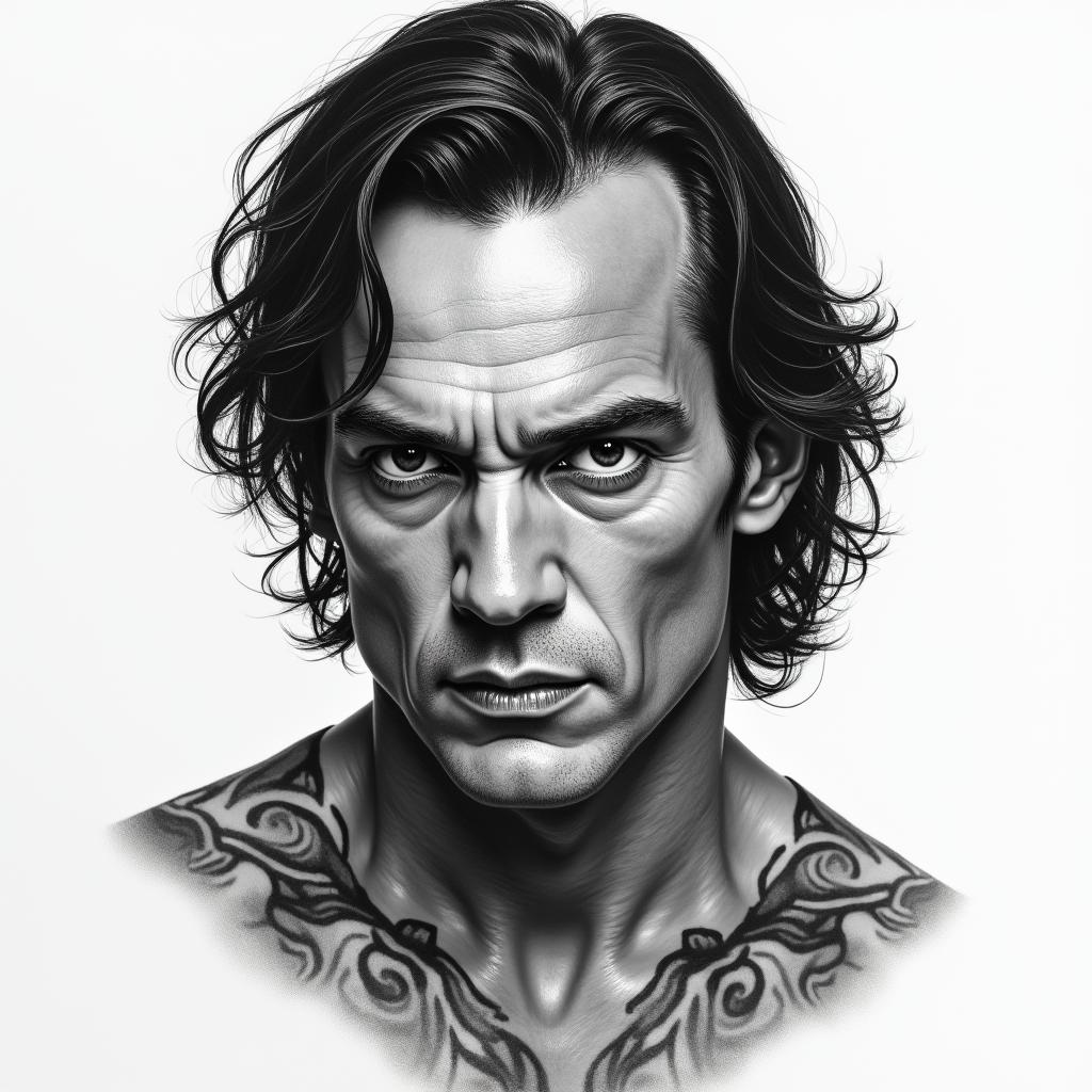 Brandon Leein portrait tattoo style, featuring a highly realistic and detailed depiction - Variation 3
