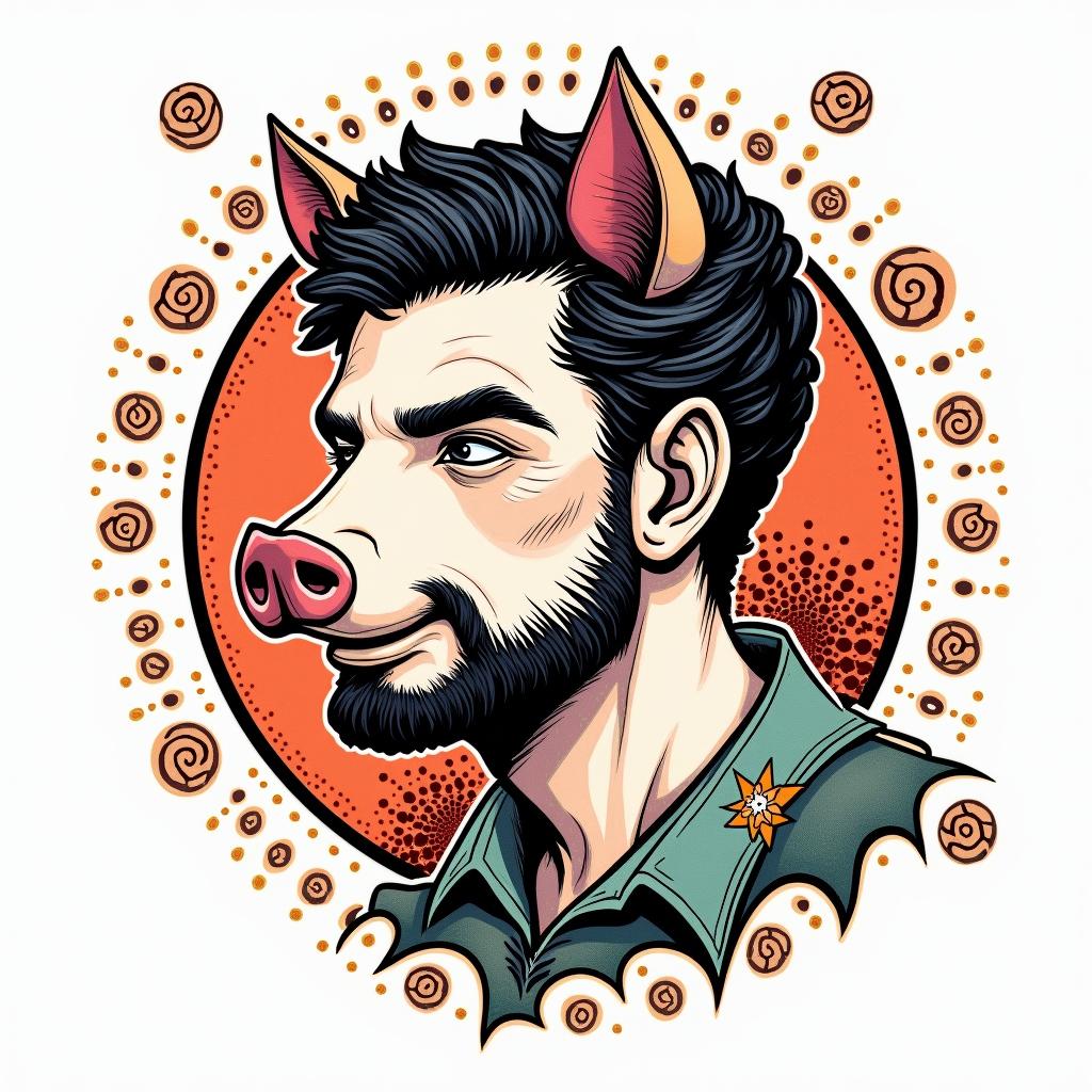 Sam Duero's zodiac sign is Aries, as he was born on April 3, 1995, which is also the Year of the Pig according to the Chinese zodiac.in pop art style tattoo, featuring bold and vibrant colors, exaggerated outlines, iconic imagery, inspired by comic books and speech bubbles, comic book characters, retro pop culture - Variation 4