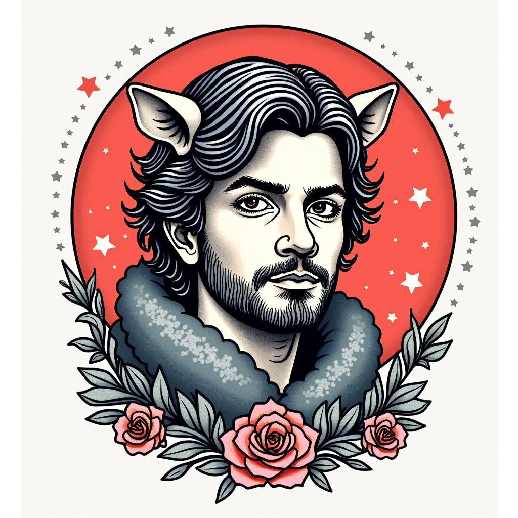 Sam Duero's zodiac sign is Aries, as he was born on April 3, 1995, which is also the Year of the Pig according to the Chinese zodiac.in pop art style tattoo, featuring bold and vibrant colors, exaggerated outlines, iconic imagery, inspired by comic books and speech bubbles, comic book characters, retro pop culture - Variation 2