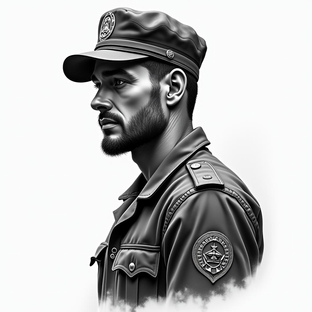 American Soldier, aquarius, feb 10, 1994in realism tattoo style, featuring a highly detailed, lifelike, capturing every detail, photorealistic, ultra realistic, intricate shading, smooth and sharp,