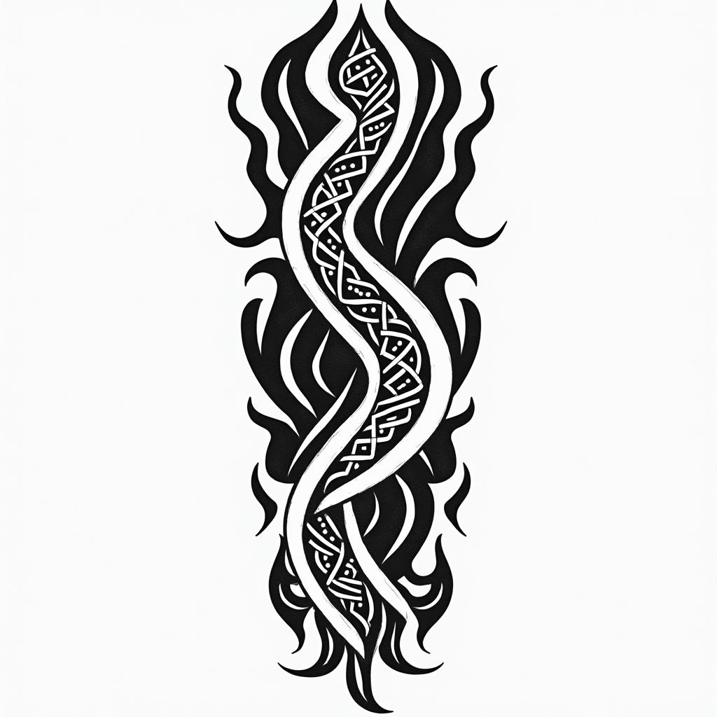 American Soldier, aquarius, feb 10, 1994in tribal tattoo style, featuring bold and black geometric shapes, curved lines, intertwine and flow seamlessly, creating a powerful and symbolic design, polynesian and maori styles