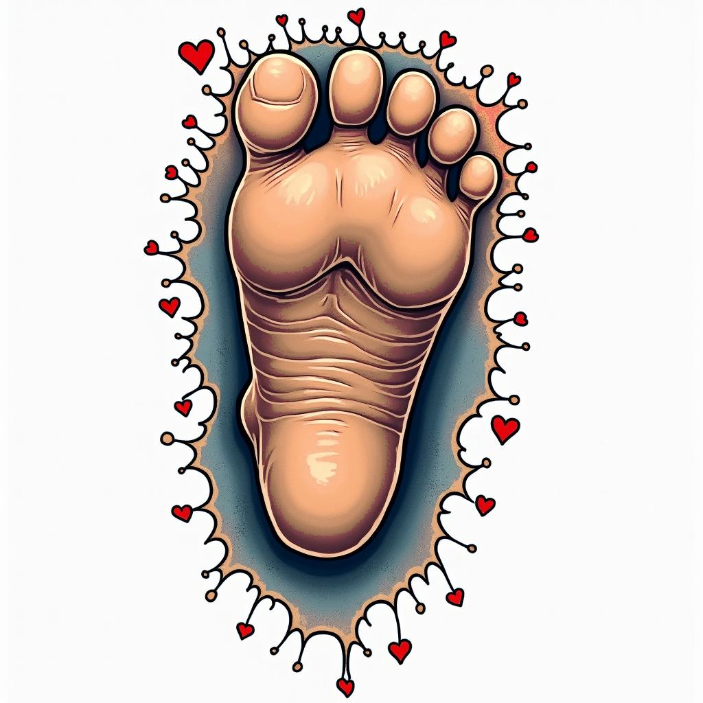 I want a tattoo with my baby’s foot print and birth details.in pop art style tattoo, featuring bold and vibrant colors, exaggerated outlines, iconic imagery, inspired by comic books and speech bubbles, comic book characters, retro pop culture