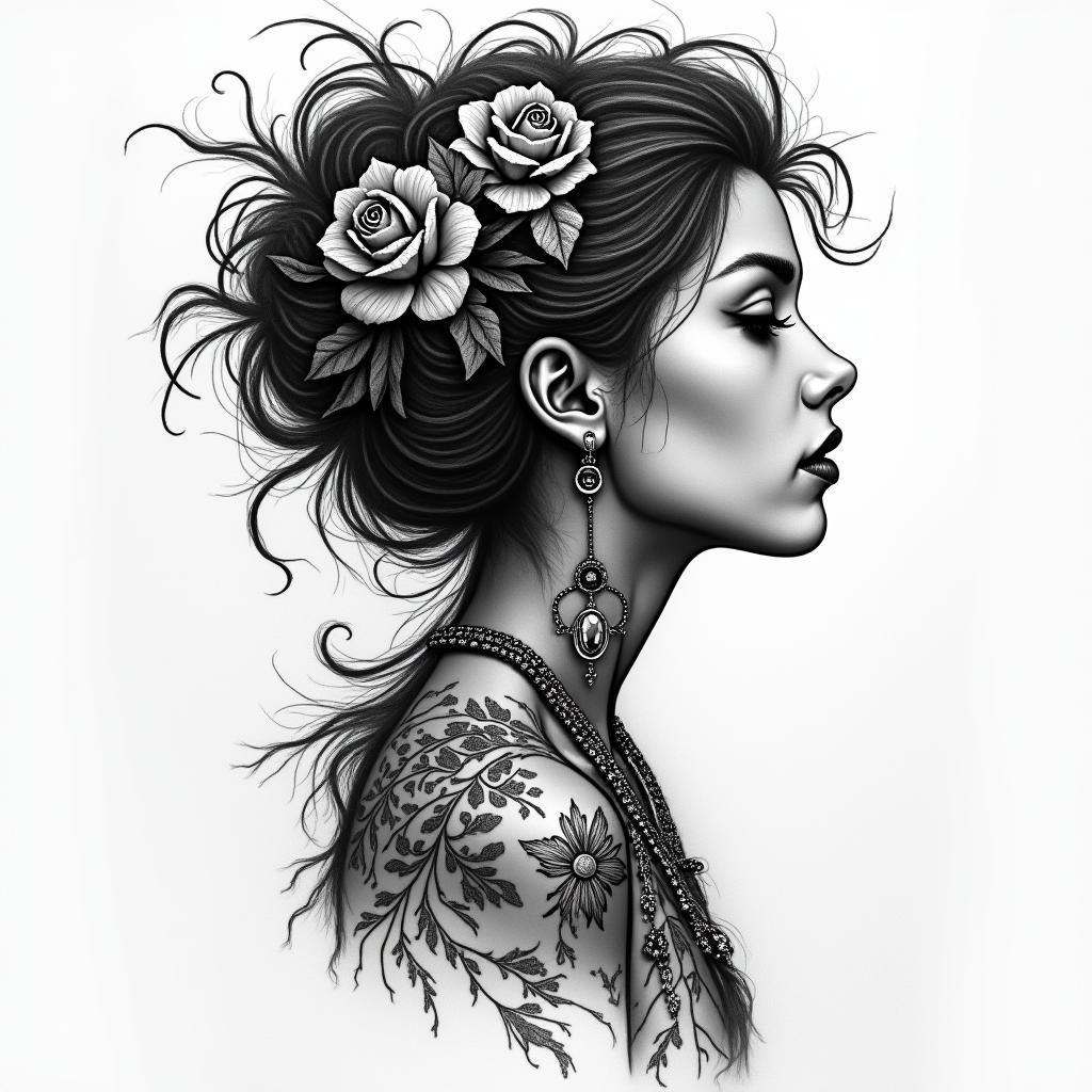 Esoteric Appalachian magic Black woman white womanin bohemian style tattoo, 8k - Variation 2