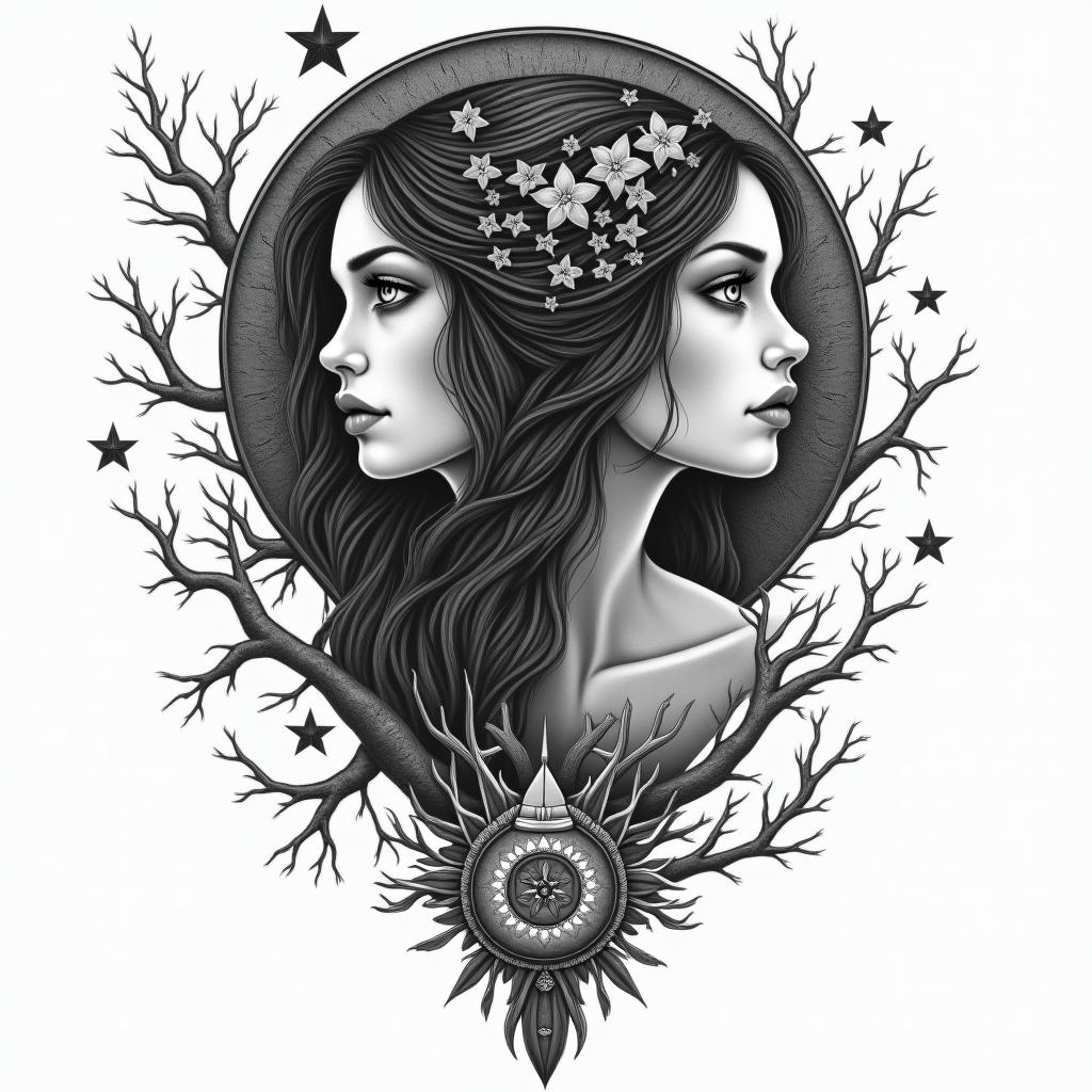 Esoteric Appalachian magic Black woman white womanin bohemian style tattoo, 8k - Variation 3