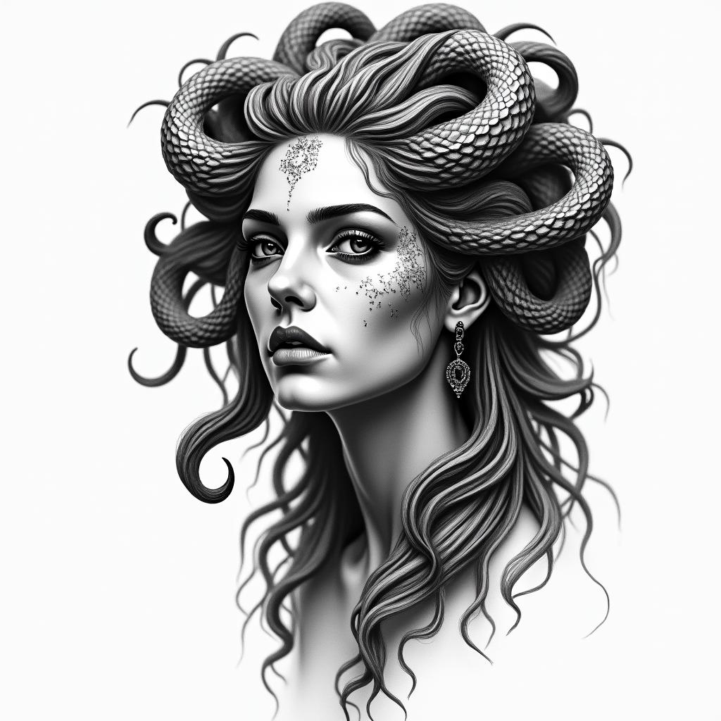 Medusain portrait tattoo style, featuring a highly realistic and detailed depiction - Variation 4