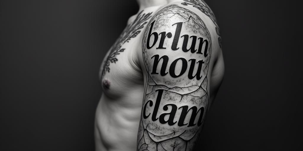 Markus Luciantext-based tattoo, gothic font ultra-realistic, perfectly placed, high-quality font design, photo-realistic shading, 8k, high quality, finely detailed typography - Variation 4