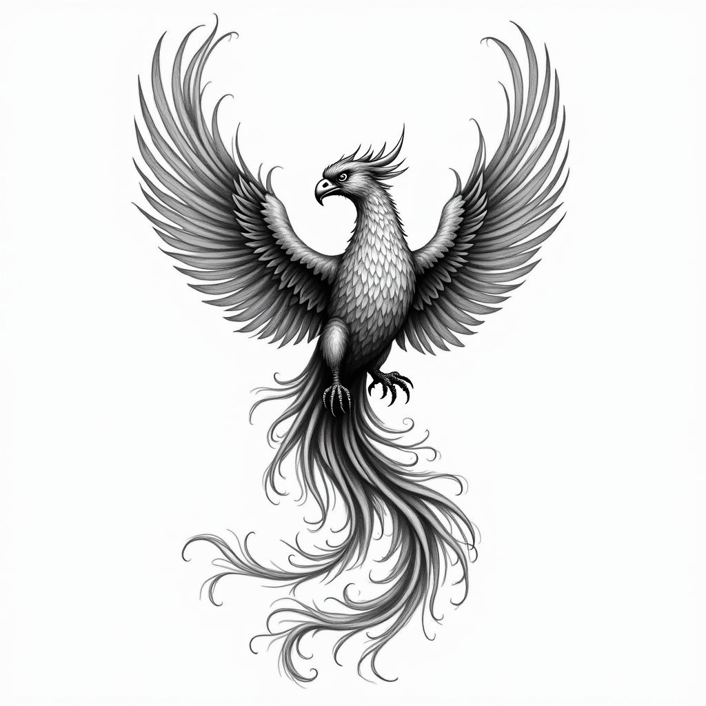 Flying phoenix with firetext-based tattoo, japanese font ultra-realistic, perfectly placed, high-quality font design, photo-realistic shading, 8k, high quality, finely detailed typograph - Variation 4