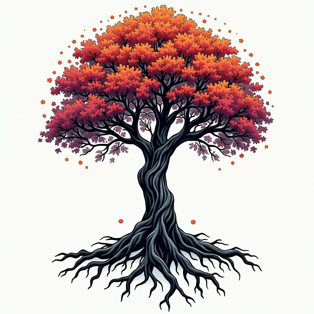Tree of lifein pop art style tattoo, featuring bold and vibrant colors, exaggerated outlines, iconic imagery, inspired by comic books and speech bubbles, comic book characters, retro pop culture - Variation 2