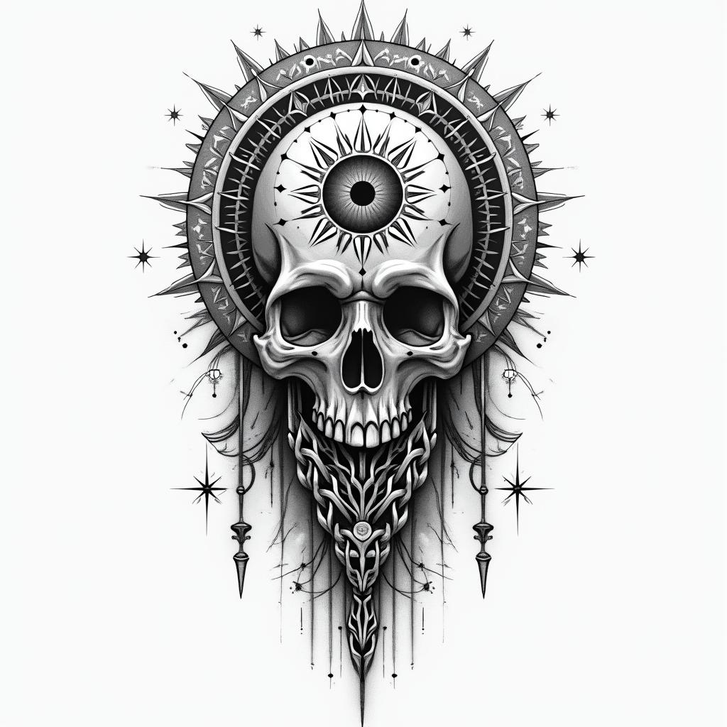 American Soldier, PTSD, Aquarius, Depression, Anxietyin prophecy tattoo style, featuring mystical symbols, celestial imagery like stars, moons, suns, geometric patterns, foretelling elements, an eye of wisdom - Variation 4
