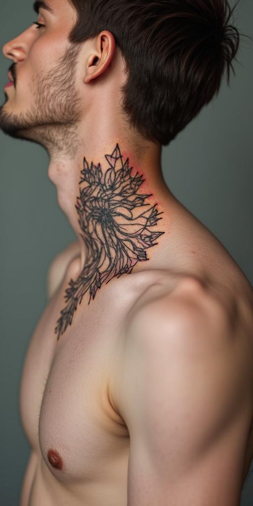 Leo zodiac sign in minimalist style tattoo, featuring simple shapes and fine lines, with minimal shading and details, tiny triangles, creating a sense of balance and harmony