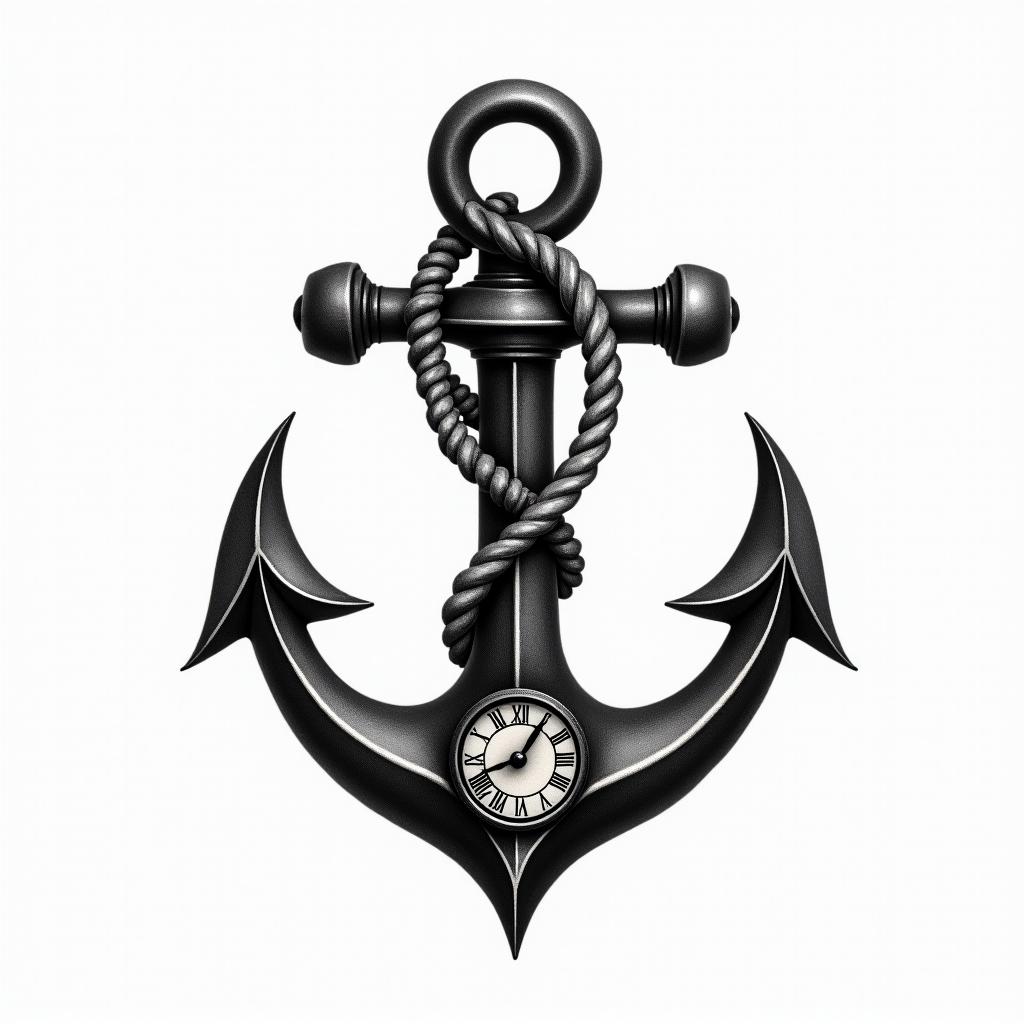 Anchor with nautical rope and compasshigly detailed tattoo - Variation 16