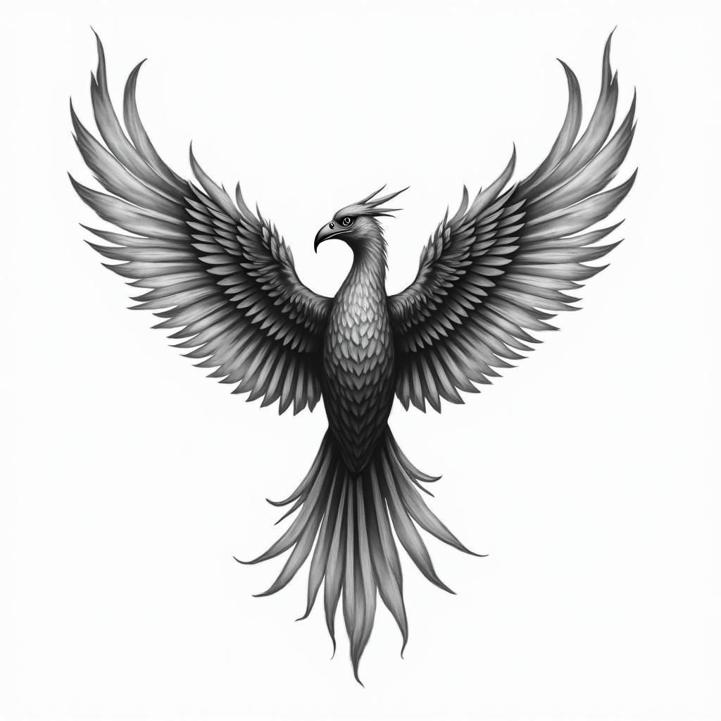 Flying phoenix with firein bohemian style tattoo, 8k - Variation 3