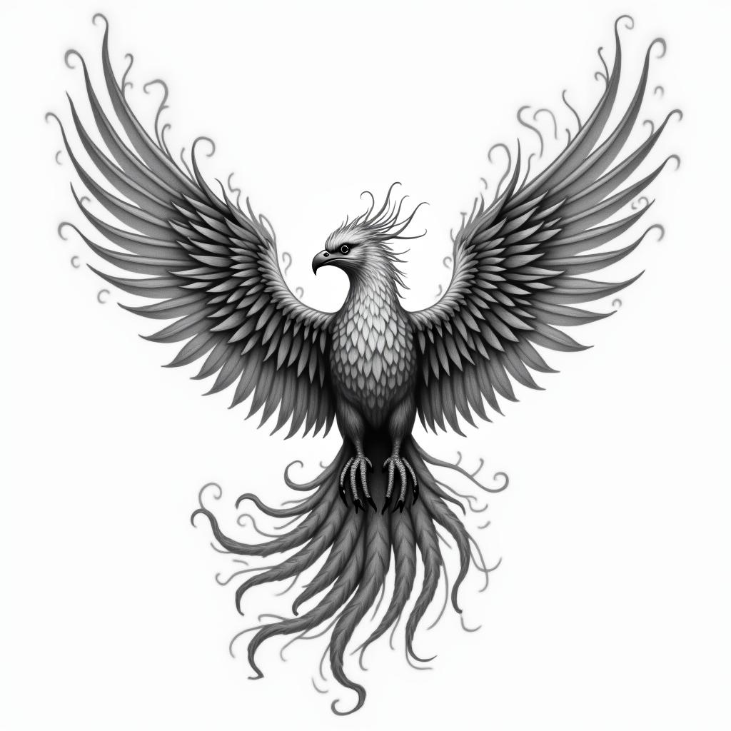 Flying phoenix with firein bohemian style tattoo, 8k - Variation 4
