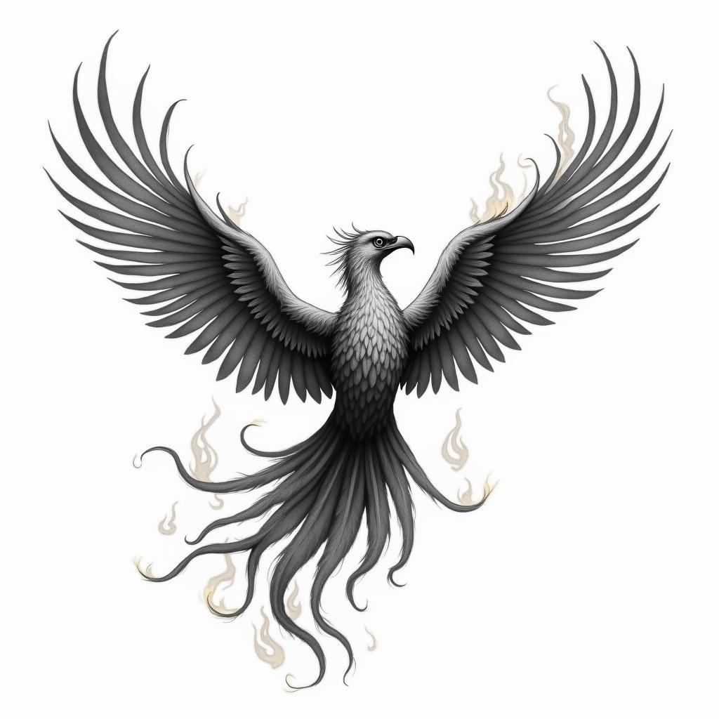 Flying phoenix with firein bohemian style tattoo, 8k - Variation 2