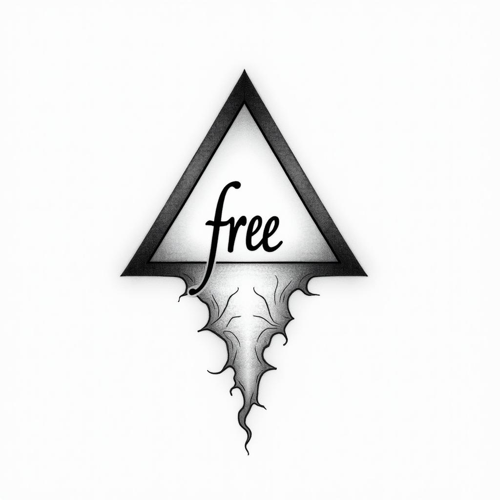 Symbol + word: an inverted triangle + "Free" underneath
• Meaning: The inverted triangle is the symbol of the sacred feminine, water, creativity, and depth. Accompanied by the word "Free," it becomes a proclamation of your essence.
• Visual style:
• Fine triangle, almost sketched, with the word in light calligraphy underneath.higly detailed tattoo - Variation 4
