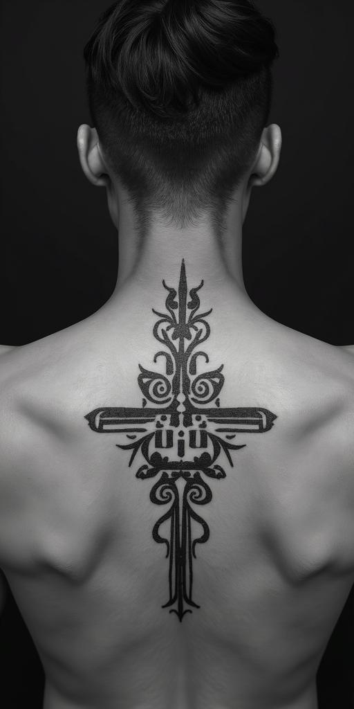 Cristian chicktext-based tattoo, gothic font ultra-realistic, perfectly placed, high-quality font design, photo-realistic shading, 8k, high quality, finely detailed typography - Variation 3