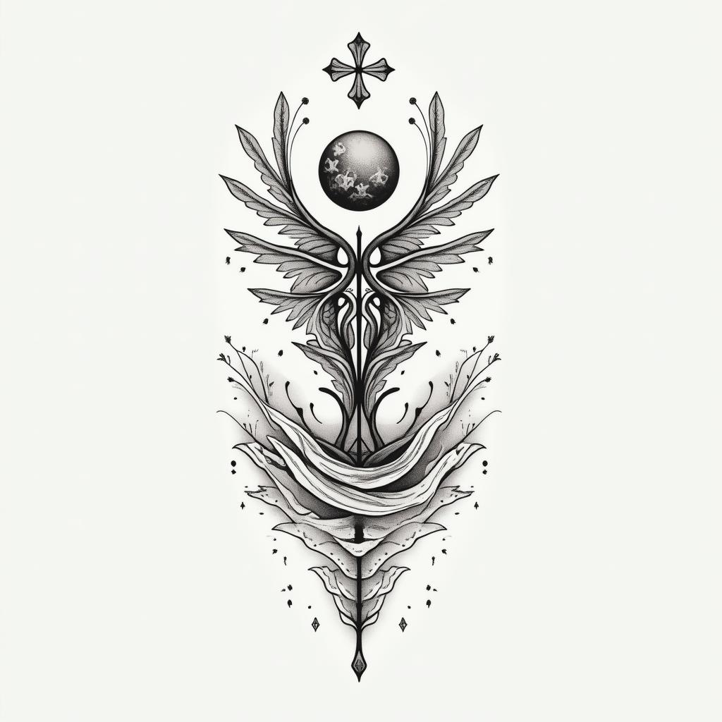 American Soldier, PTSD, Aquarius, Depression, Anxietyin Modest style tattoo, featuring soft, delicate line work with simple and meaningful symbols, gentle waves, a heart, evoking a sense of serenity and grace, - Variation 10