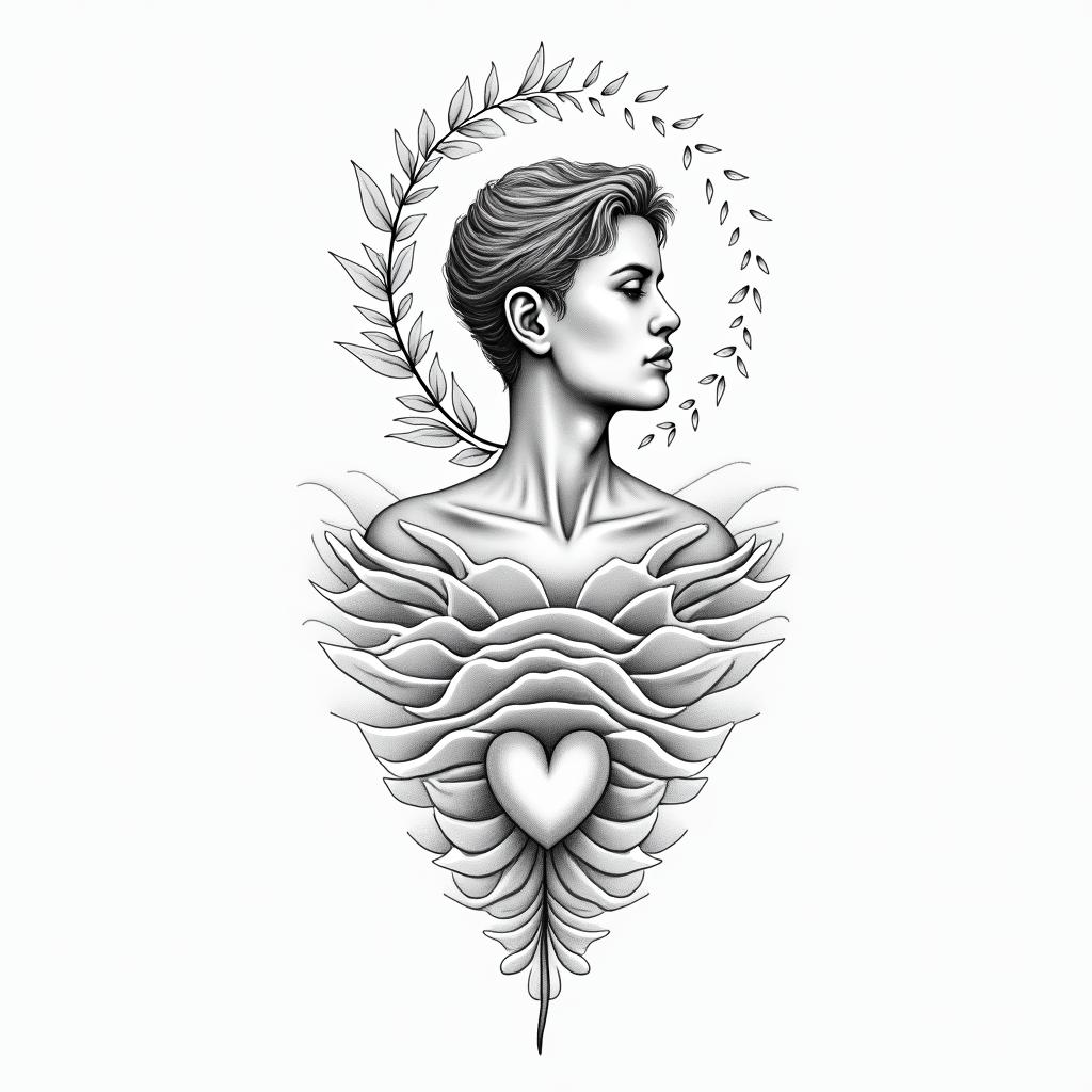 American Soldier, PTSD, Aquarius, Depression, Anxietyin Modest style tattoo, featuring soft, delicate line work with simple and meaningful symbols, gentle waves, a heart, evoking a sense of serenity and grace, - Variation 6