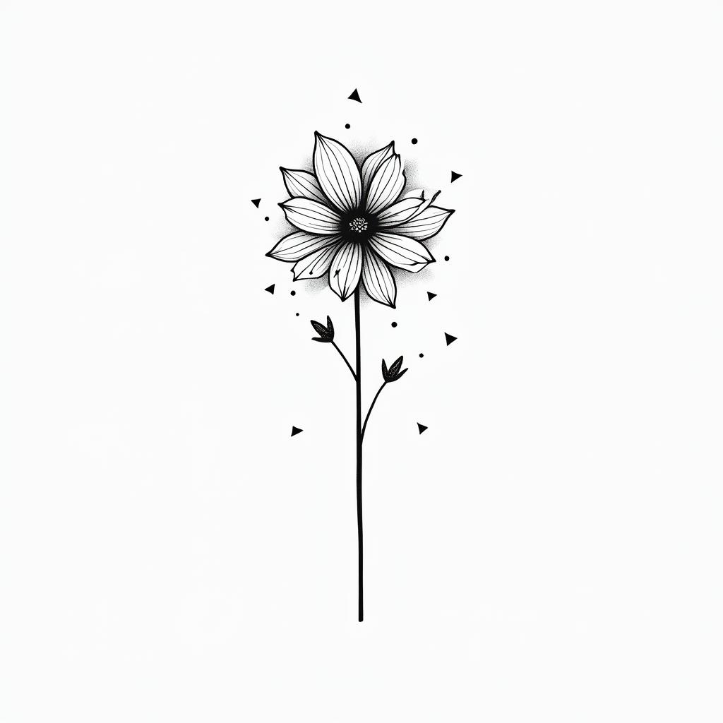 Small floral bouquet, fine line, minimalin minimalist style tattoo, featuring simple shapes and fine lines, with minimal shading and details, tiny triangles, creating a sense of balance and harmony - Variation 2