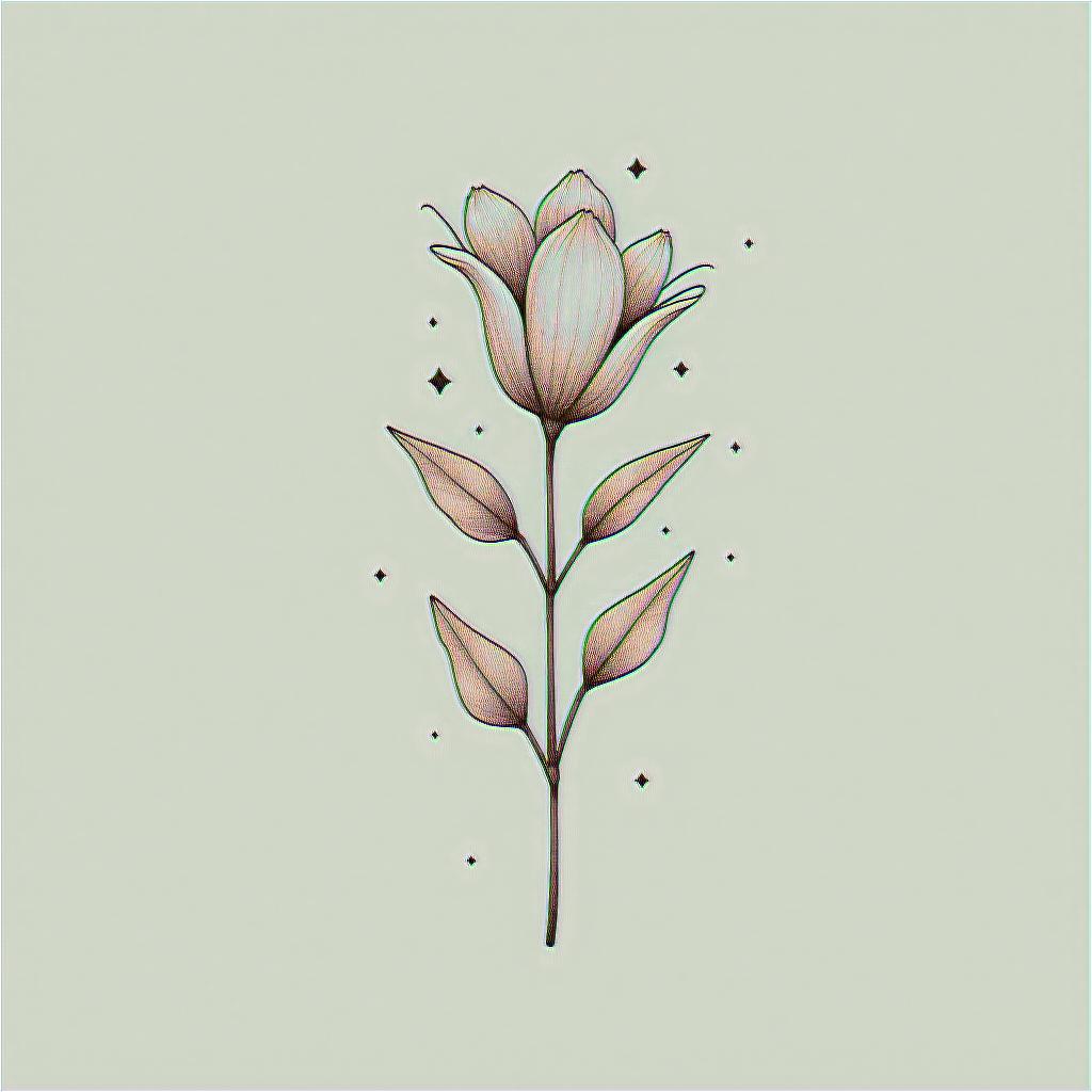 Small floral bouquet, fine line, minimalin minimalist style tattoo, featuring simple shapes and fine lines, with minimal shading and details, tiny triangles, creating a sense of balance and harmony - Variation 3