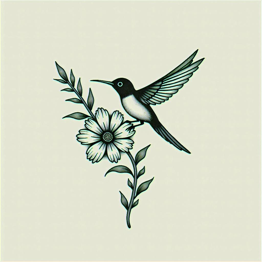 Scissor tailed fly catcher surrounded by Indian blanket flowersin 8-bit tattoo style, minimalistic pixel style tattoo, pixel art with simplified shapes and retro gaming visuals, inspired by 8-bit pixel based detailing - Variation 2