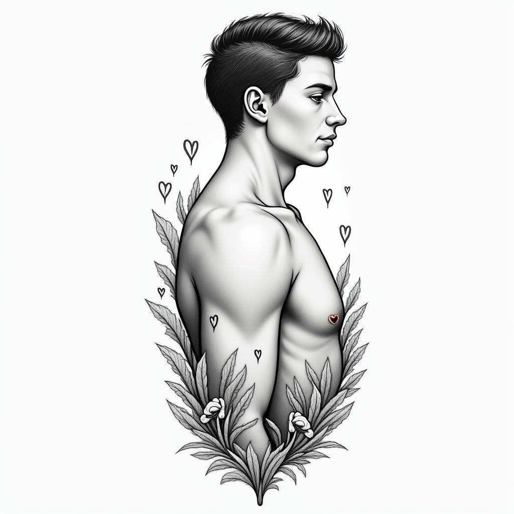 American Soldier, LGBTin Modest style tattoo, featuring soft, delicate line work with simple and meaningful symbols, gentle waves, a heart, evoking a sense of serenity and grace, - Variation 6