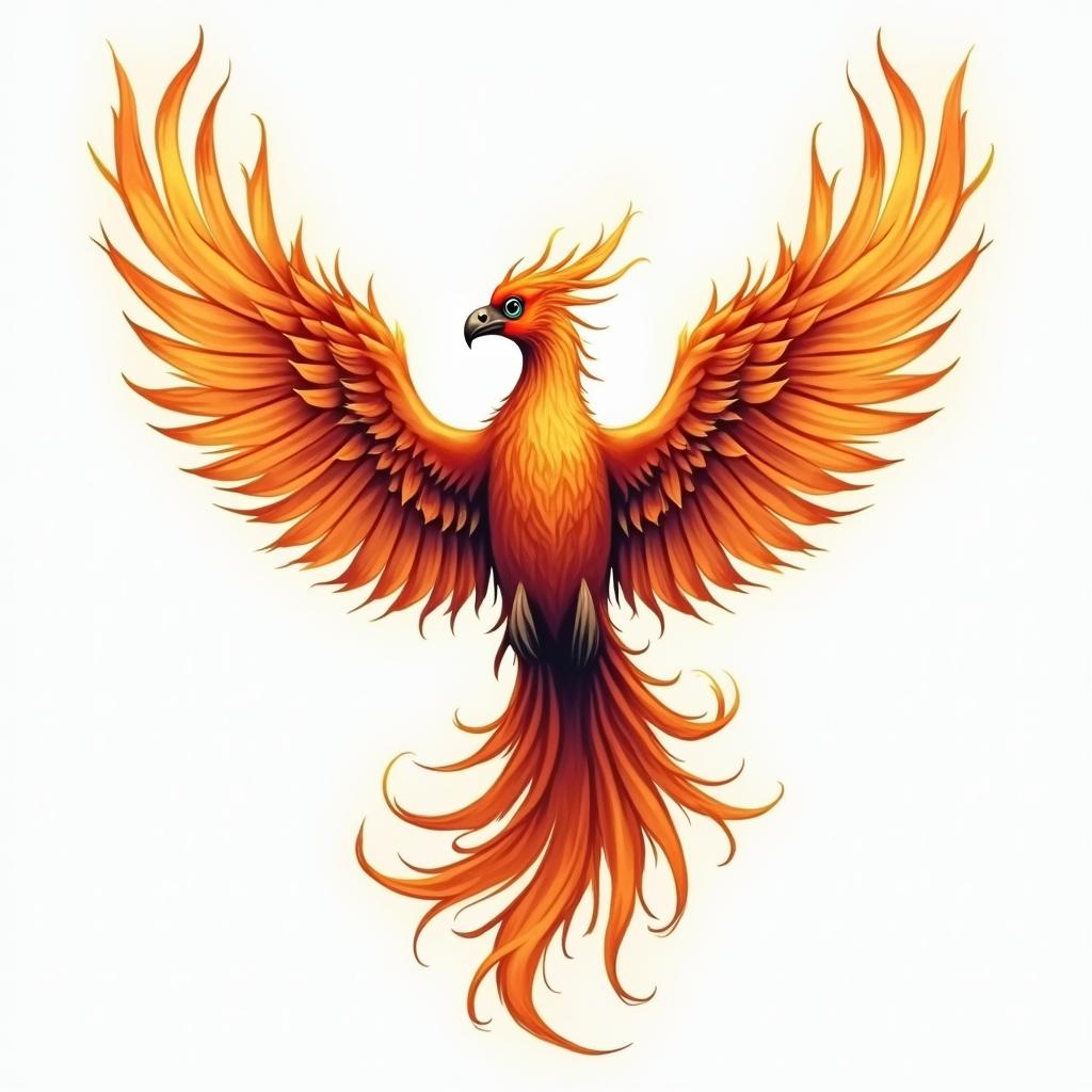 Flying phoenix with fire i still rise  water colorin flame tattoo style showcasing fiery elements with dynamic flame patterns, glowing effect of flames, natural colors - Variation 7