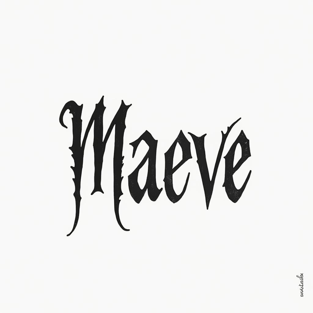 Maeveminimalist text-based tattoo, Monospace font ultra-realistic, perfectly placed, high-quality font design, photo-realistic shading, 8k, high quality, finely detailed typograph