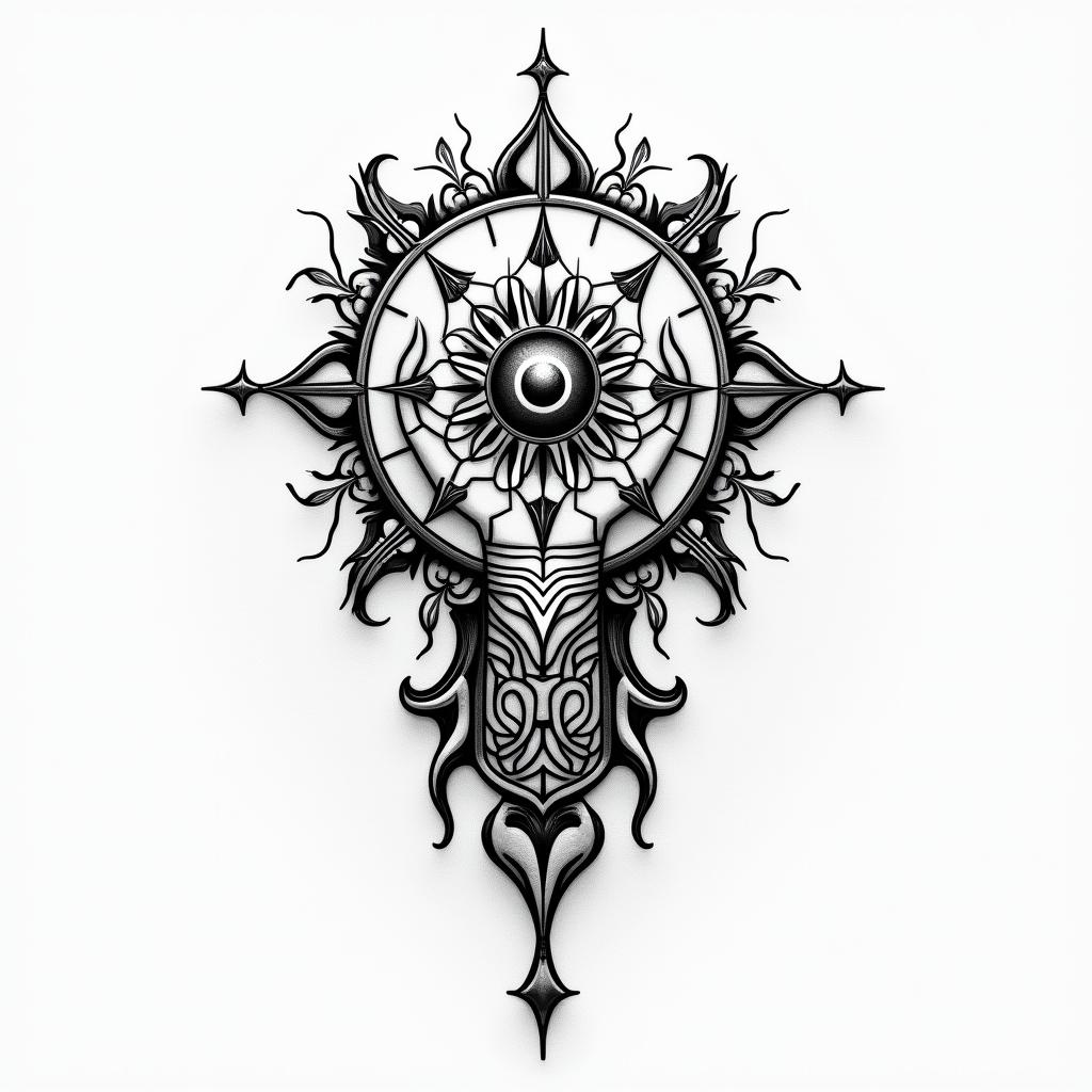 Dedicated to my 2 sons, named Isaac and Bruno.in spiritual symbols tattoo style, featuring an intricate design incorporating elements, Hamsa hand, third eye, minimalist composition