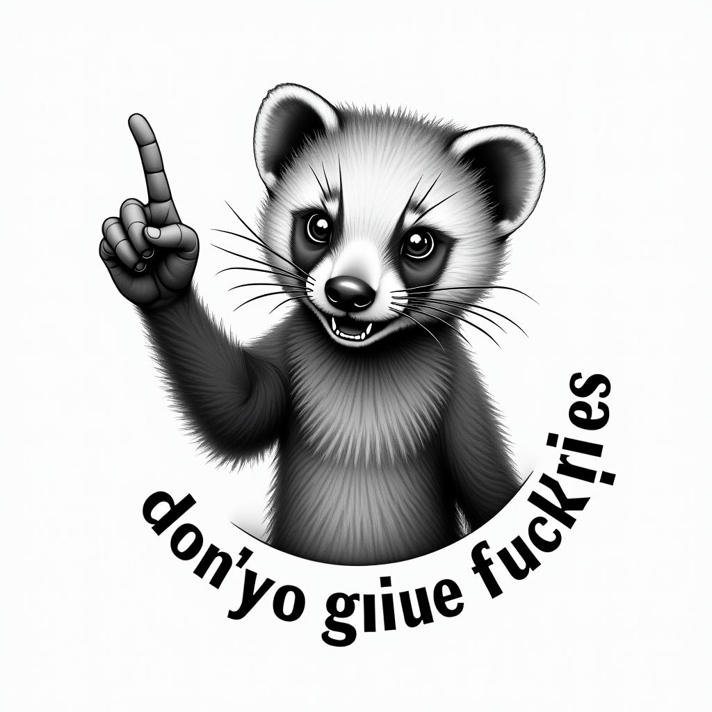 A realistic honey badger humorously flipping the middle finger, conveying a rebellious attitude. Accompanying the design, in bold, stylized text, are the words "Honey badger don’t give no fucks", emphasizing the cheeky and carefree nature of the animal.higly detailed tattoo - Variation 3