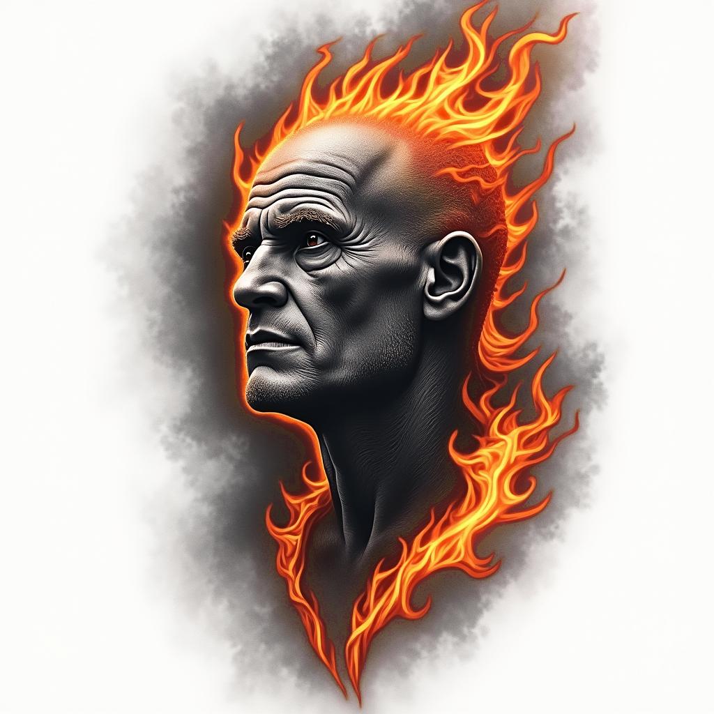 My dads keeperin flame tattoo style showcasing fiery elements with dynamic flame patterns, glowing effect of flames, natural colors - Variation 2