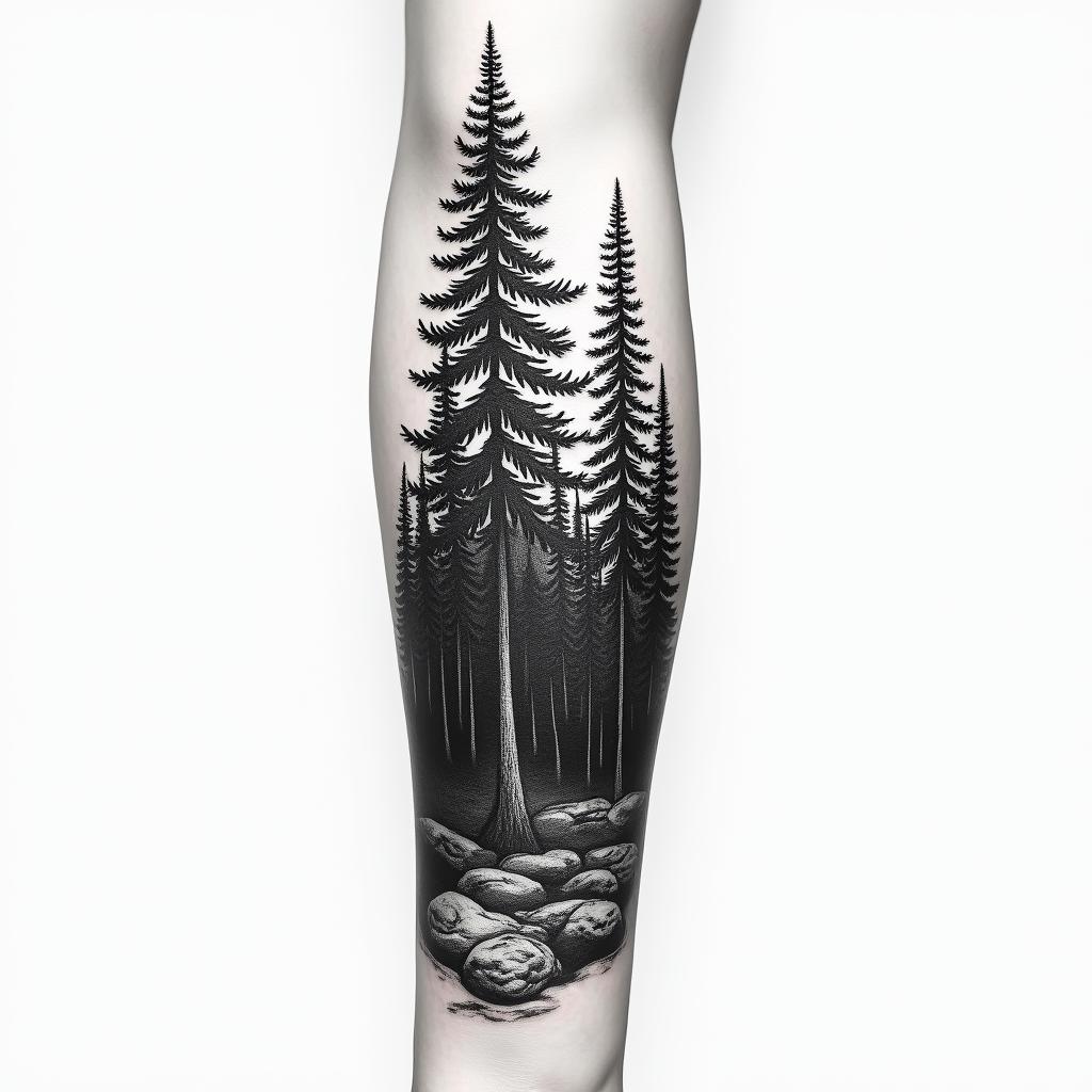 Forest across the entire left forearm with pineshigly detailed tattoo - Variation 3