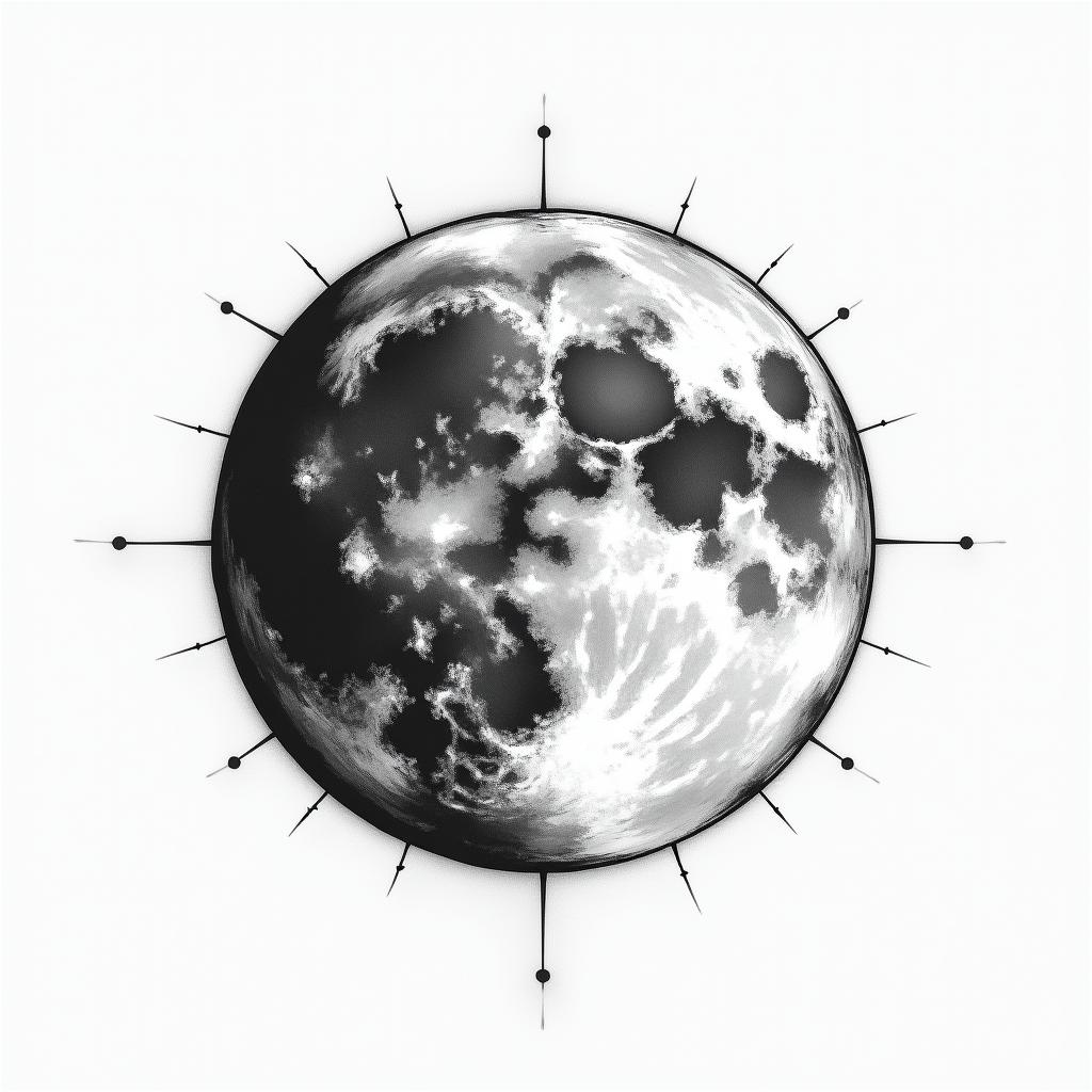 Phases of the moonin bohemian style tattoo, 8k - Variation 4