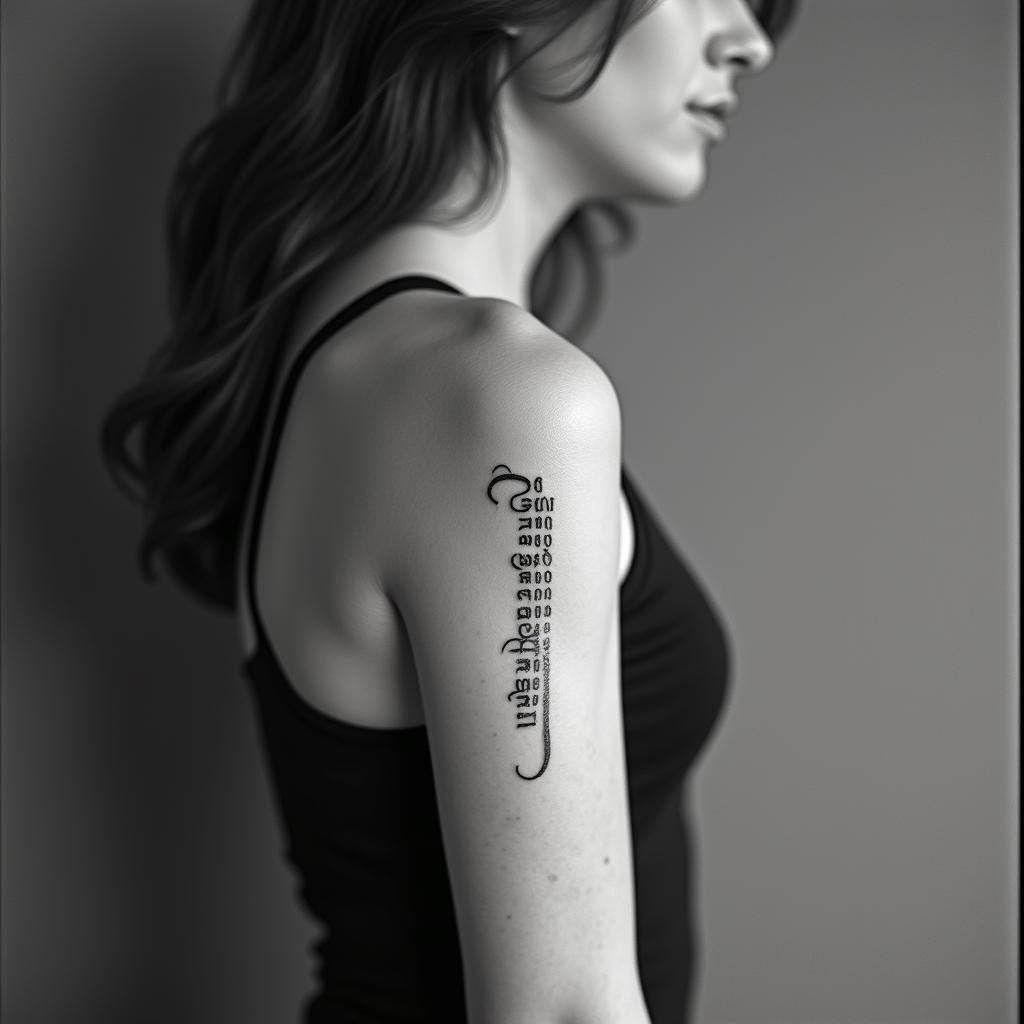 Garyminimalist text-based tattoo, Monospace font ultra-realistic, perfectly placed, high-quality font design, photo-realistic shading, 8k, high quality, finely detailed typograph - Variation 2