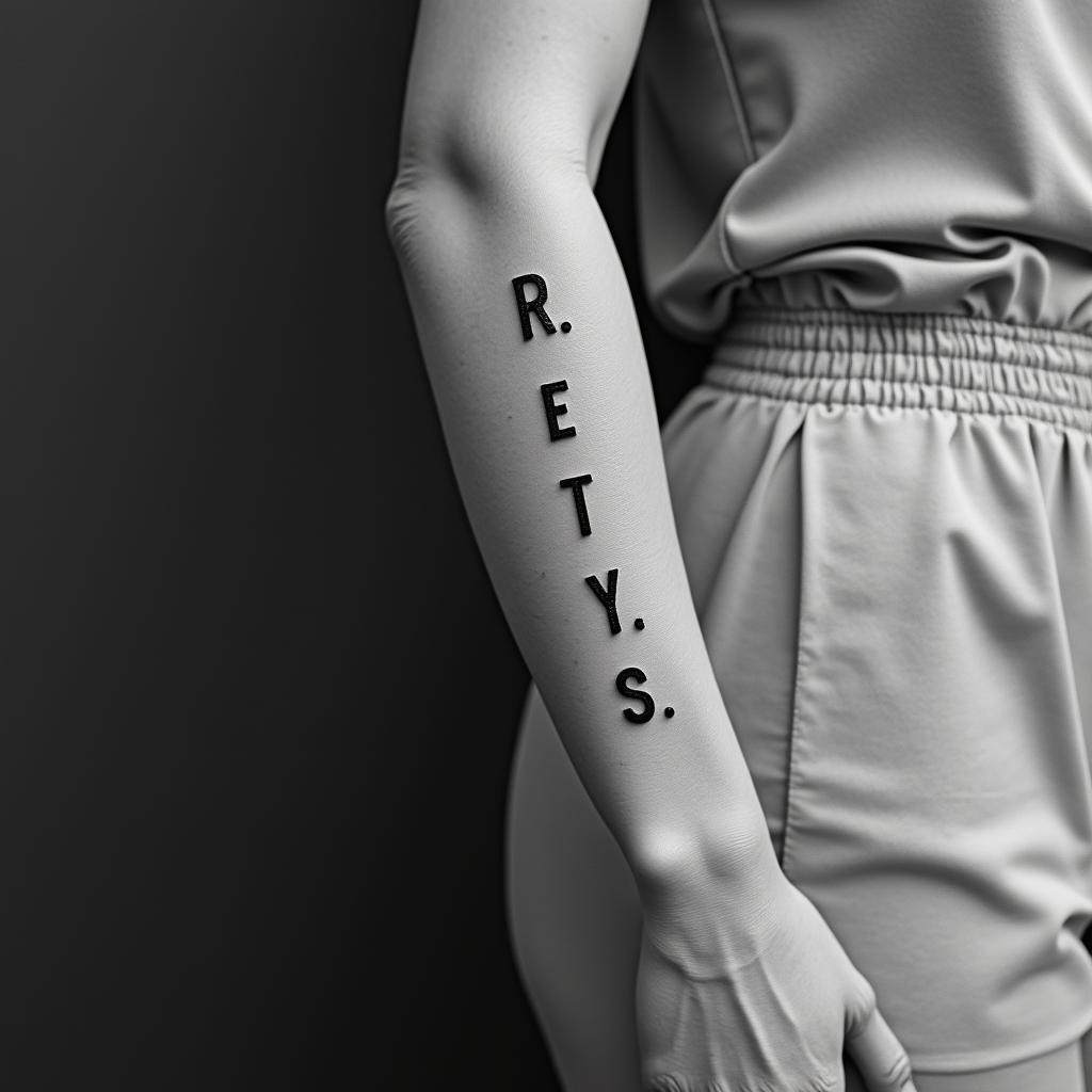 Garyminimalist text-based tattoo, Monospace font ultra-realistic, perfectly placed, high-quality font design, photo-realistic shading, 8k, high quality, finely detailed typograph - Variation 4